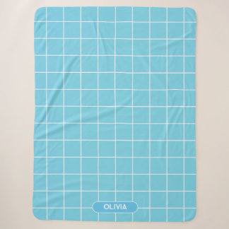 Grid Light Blue and White Sherpa Blanket