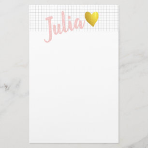 Grid Lines, Faux Gold, and Brush Lettering Name Stationery