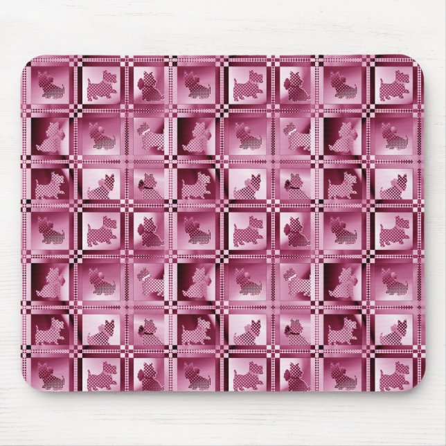 Grid of Patterned Scottie Puppies  Mouse Pad (Front)