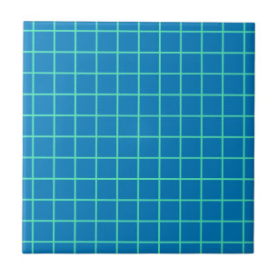 Grid Pattern in Blue and Mint Green Ceramic Tile