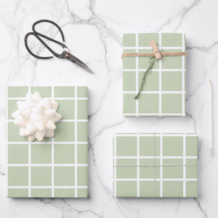 Grid Pattern Pastel Green Plaid Wrapping Paper Sheet