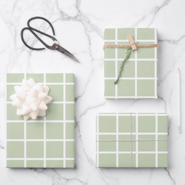 Grid Pattern Pastel Green Plaid Wrapping Paper Sheet (Front)