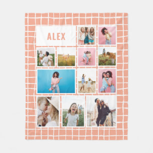 Grid peach white 12 photo modern minimal abstract fleece blanket