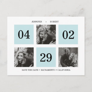 Grid Photo Collage   Blue   SAVE THE DATE Announcement Postcard