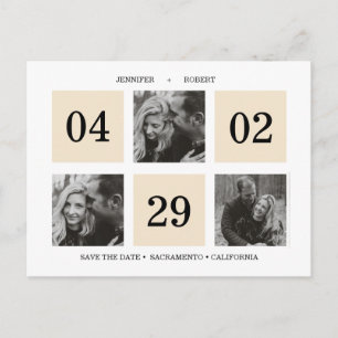 Grid Photo Collage   Cream   SAVE THE DATE Announcement Postcard