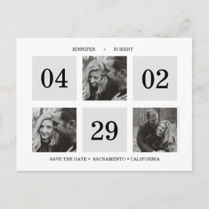 Grid Photo Collage   Silver Grey   SAVE THE DATE Announcement Postcard