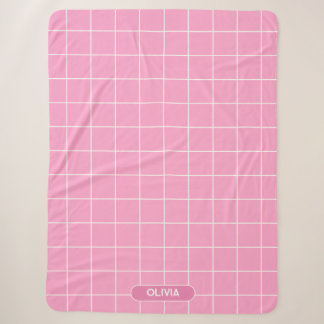 Grid Pink and White Sherpa Blanket