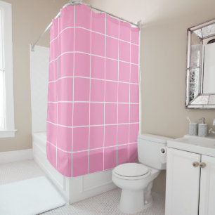Grid Pink and White Shower Curtain