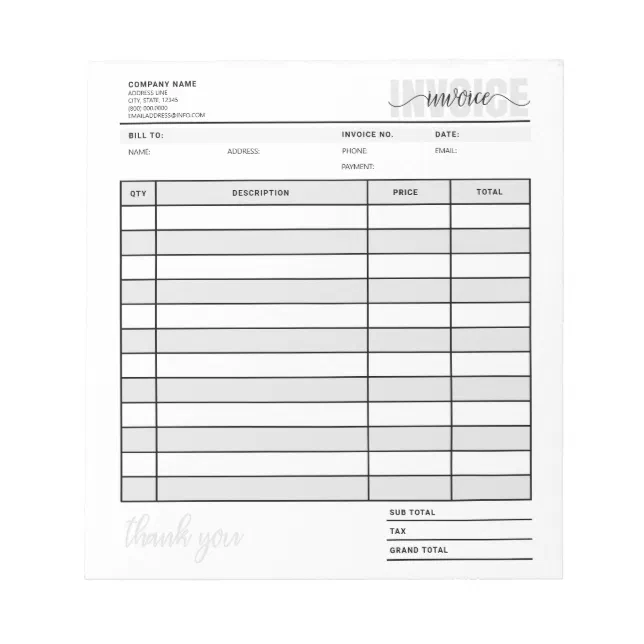 Grid Small Business Invoice Order Sales Receipt Notepad | Zazzle