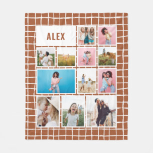 Grid terracotta 12 photo modern minimal abstract fleece blanket