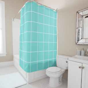 Grid Turquoise and White Shower Curtain