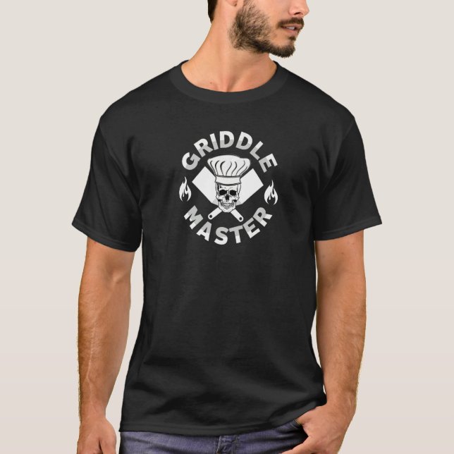 Griddle Master for Men Skull Chef with Spatulas  T-Shirt (Front)