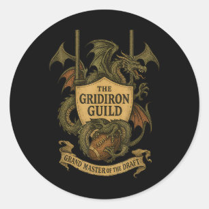 Gridiron Guild Dragon Emblem Fantasy Football Draf Classic Round Sticker