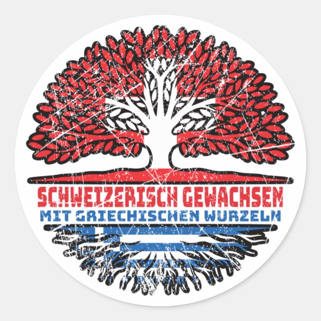 Griechenland Griechisch Schweizer Schweiz Baum Classic Round Sticker (Front)