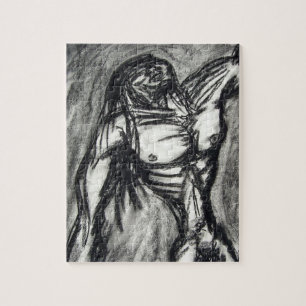 Grief and Agony Charcoal Drawing Jigsaw Puzzle