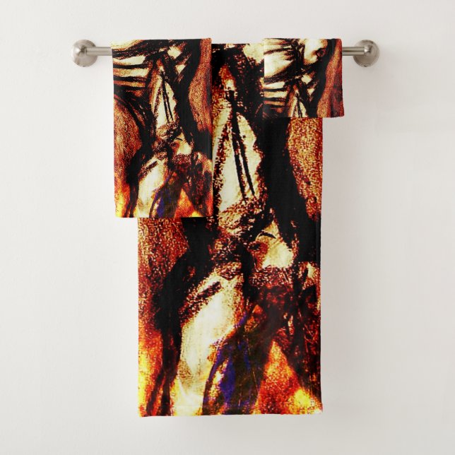 Grief and Depression Charcoal Drawing on Fire Bath Towel Set (Insitu)