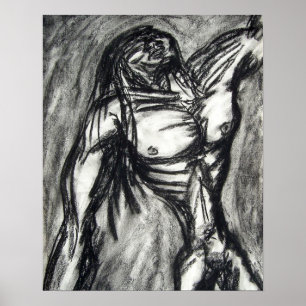 Grief and Depression Charcoal Drawing Poster