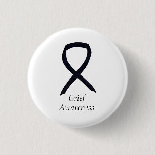 Grief Awareness Black Ribbon Custom Button Pin