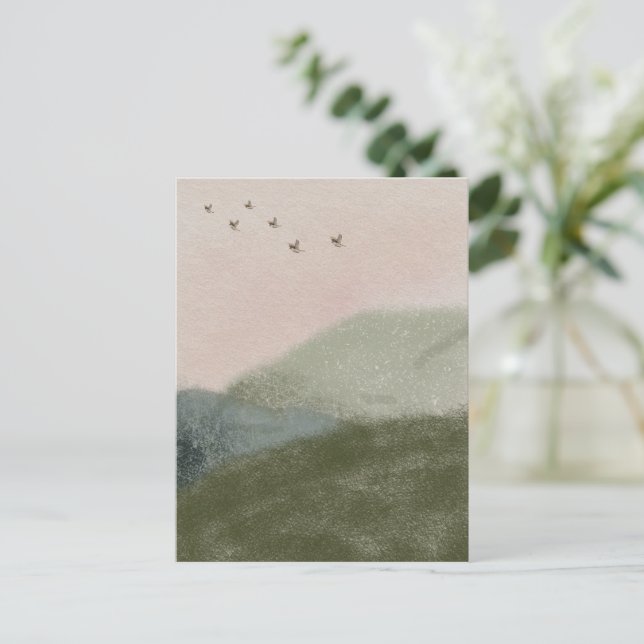 Grief Mourning Loss Flying Birds In Mountains Card (Standing Front)