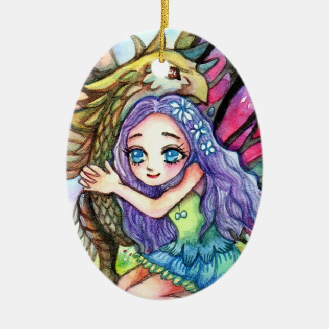 Griffin and Fairy Ceramic Tree Decoration (Front)