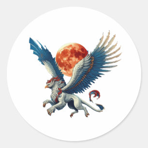 Griffin and Moon  Classic Round Sticker