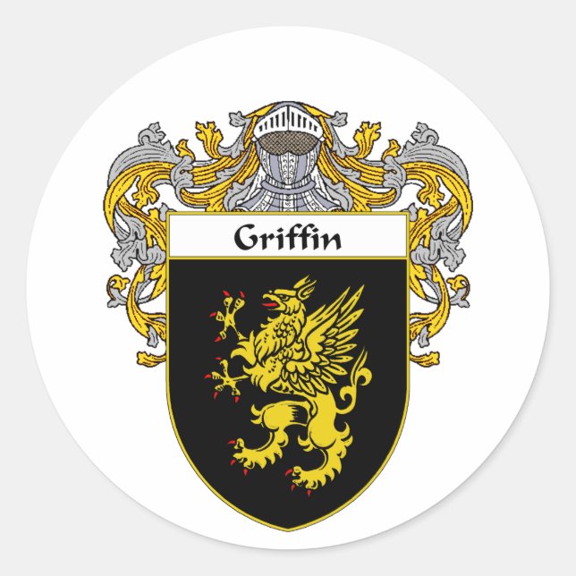 Griffin Coat of Arms (Mantled) Classic Round Sticker (Front)