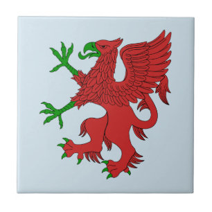 Griffin in Red and Green Ceramic Tile