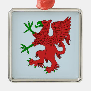 Griffin in Red and Green Metal Ornament