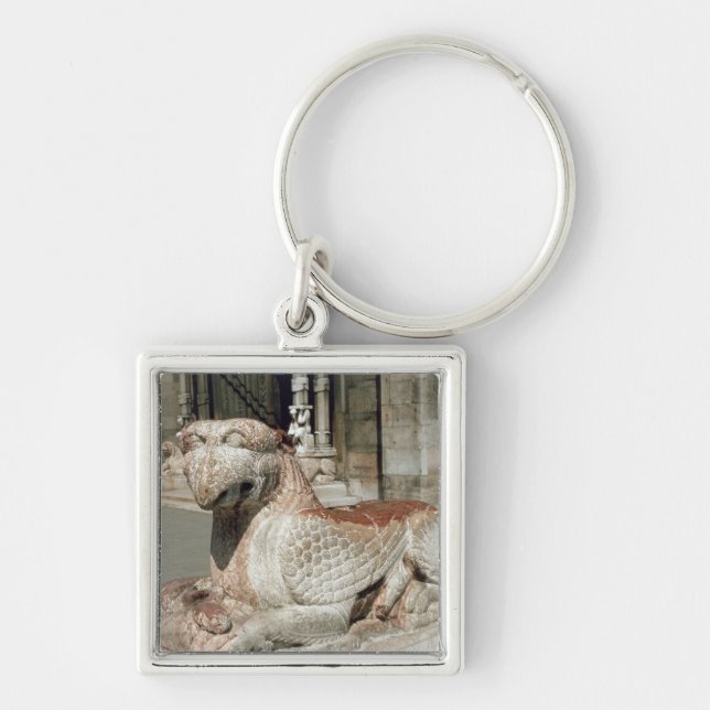 Griffin lying on a plinth, mid 13th century key ring (Front)