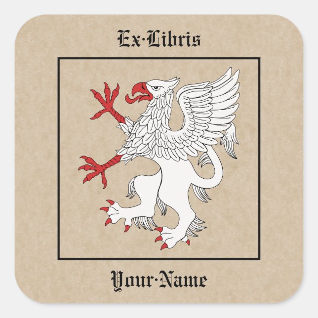 Griffin Rampant Argent Bookplate Square Sticker (Front)