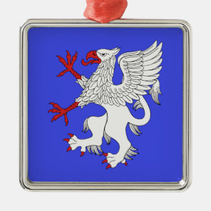Griffin Rampant Argent Metal Tree Decoration