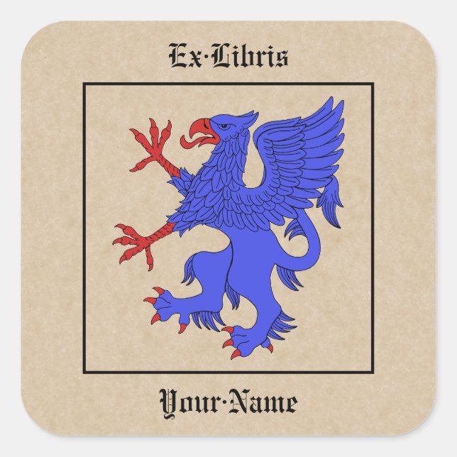 Griffin Rampant Azure Bookplate Square Sticker (Front)