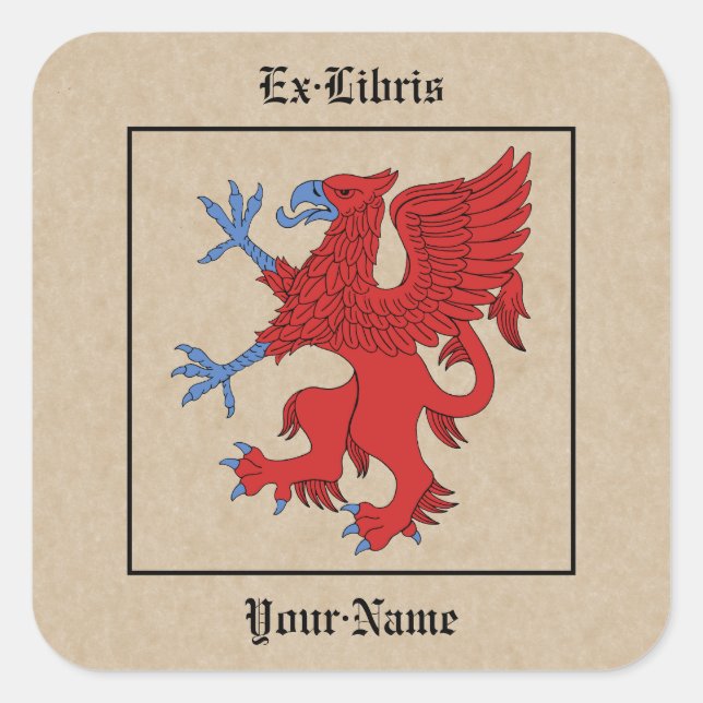 Griffin Rampant Gules Bookplate Square Sticker (Front)