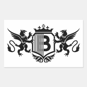 Griffins flanking a shield with the letter "B" Rectangular Sticker