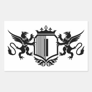 Griffins flanking a shield with the letter "I" Rectangular Sticker