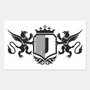 Griffins flanking a shield with the letter "J"  Rectangular Sticker