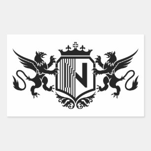 Griffins flanking a shield with the letter "N" Rectangular Sticker