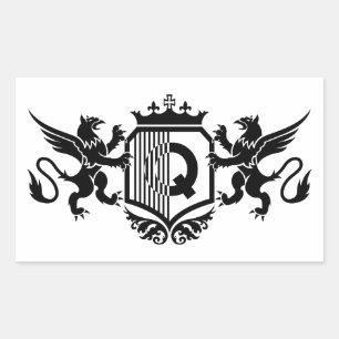 Griffins flanking a shield with the letter "Q" Rectangular Sticker