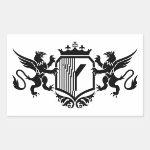 Griffins flanking a shield with the letter "Y" Rectangular Sticker