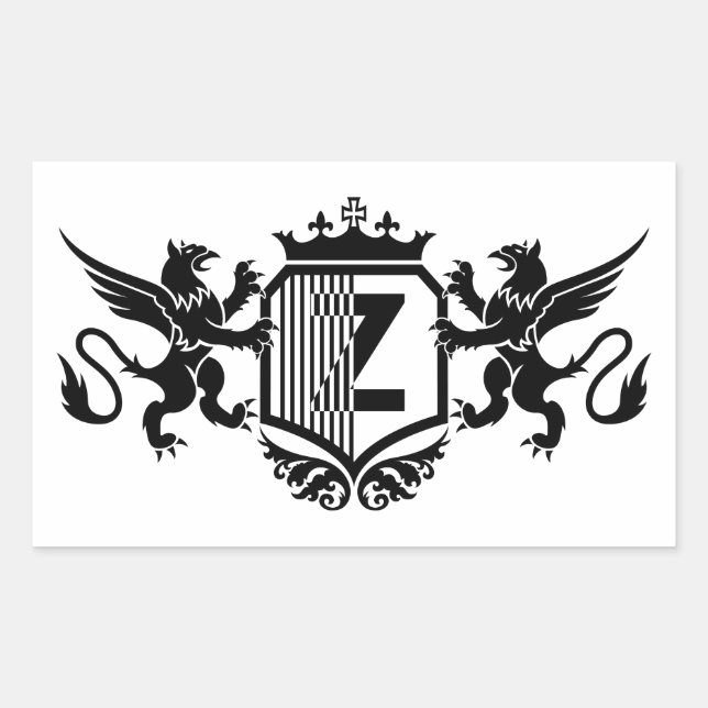 Griffins flanking a shield with the letter "Z" Rectangular Sticker (Front)