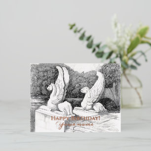 Griffins sculpture monochrome foil holiday postcard