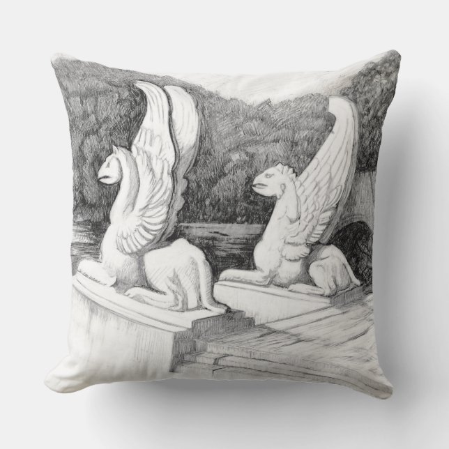 Griffins sculpture monochrome pencil Art Cushion (Front)