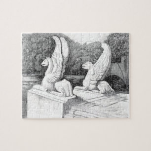 Griffins sculpture monochrome pencil Art Jigsaw Puzzle