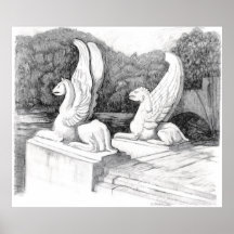 Griffins sculpture monochrome pencil Art