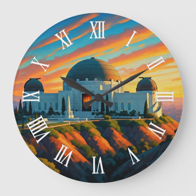 Griffith Observatory Los Angeles Sunset postcard Large Clock (Front)