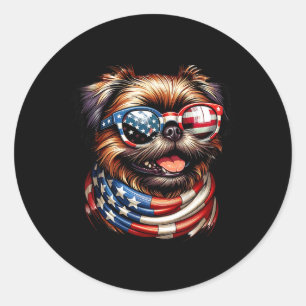 Griffon Dog Lover Us Flag 4th Of July Patriotic Classic Round Sticker