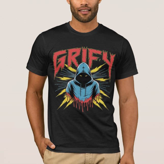 Grify Cyber Hacker Art Hooded Rogue Binary Code  T-Shirt (Front)