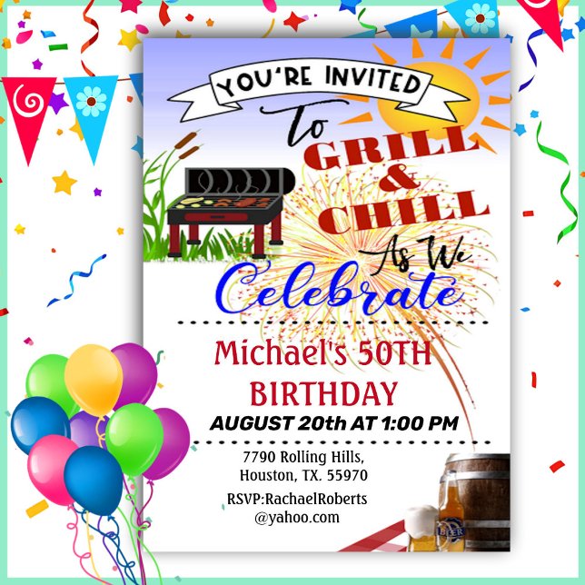 Grill And Chill 50th Birthday  Invitation (Creator Uploaded)