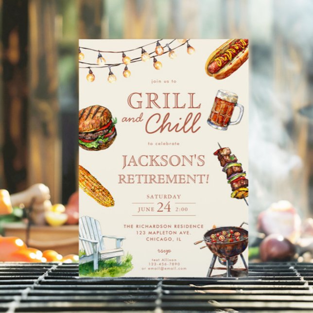 Grill and Chill Barbeque BBQ retirement party Invitation (Creator Uploaded)