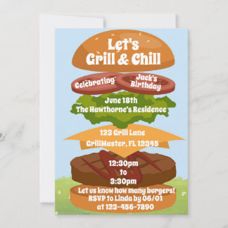 Grill and Chill BBQ Birthday Family Reunion Invitation